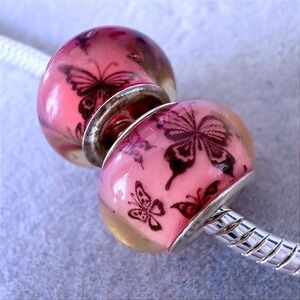 2 PCs Pink Butterfly Spacer Charm Beads fits PANDORA